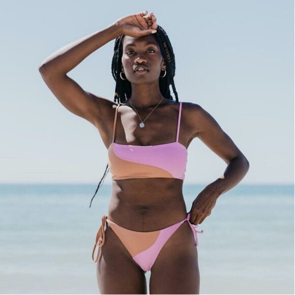 💕L*SPACE💕 Color Block Bikini Set - Ari Top + Dani Bottom ~ Rosebud Putty M NWT